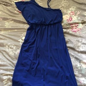 Cobalt blue one shoulder maxi dress